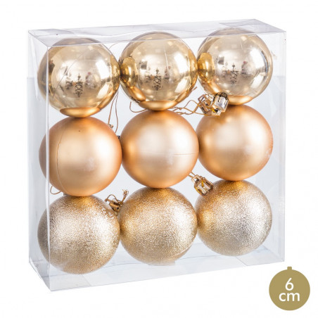 Bolas de ouro fosco, brilho e purpurina para decoração de Natal 9 unidades