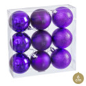 Bolas violetas foscas, brilho e purpurina para decoração de Natal 9 unidades