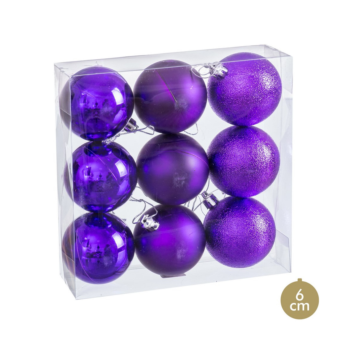 Bolas violetas foscas, brilho e purpurina para decoração de Natal 9 unidades