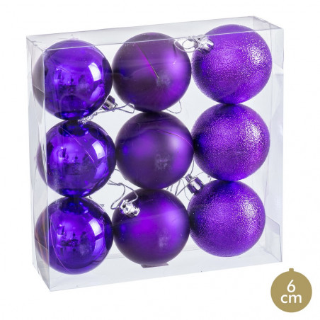 Bolas violetas foscas, brilho e purpurina para decoração de Natal 9 unidades