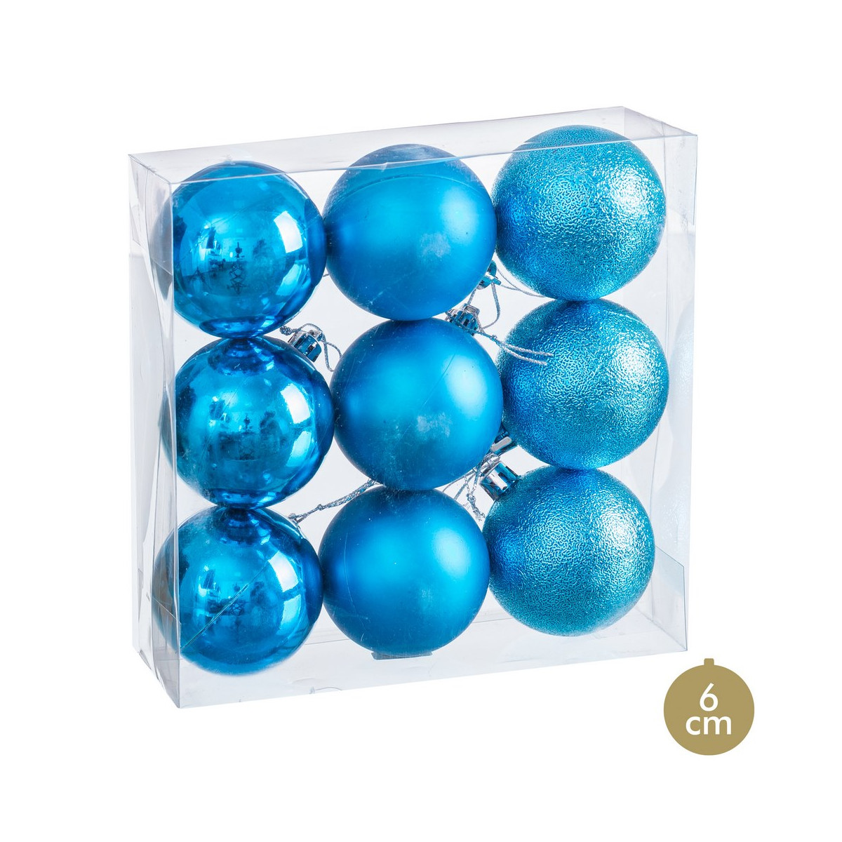 Bolas azuis foscas, brilhantes e brilhantes para decoração de Natal 9 unidades