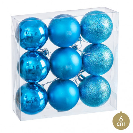 Bolas azuis foscas, brilhantes e brilhantes para decoração de Natal 9 unidades
