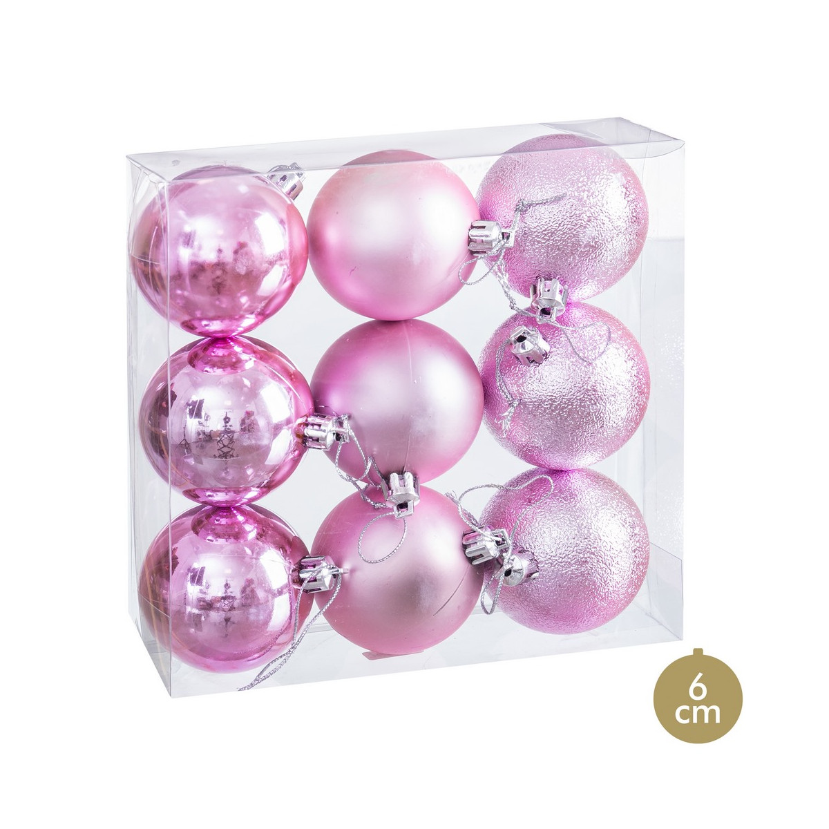 Bolas rosa fosco, brilho e purpurina para decoração de Natal 9 unidades