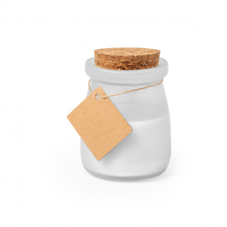 Vela aromática em pote de vidro com etiqueta personalizada em bolsa de tecido para presentear