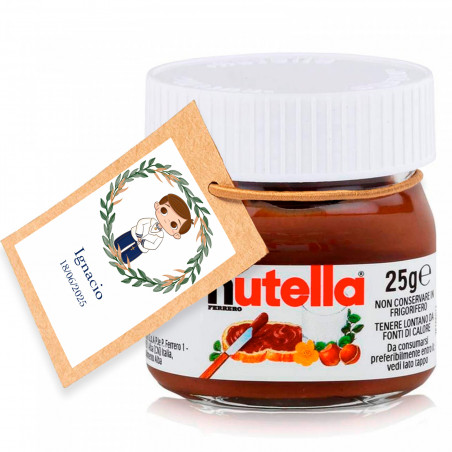 Nutella 25 gr com etiqueta personalizável para detalhes primeira comunhão menino