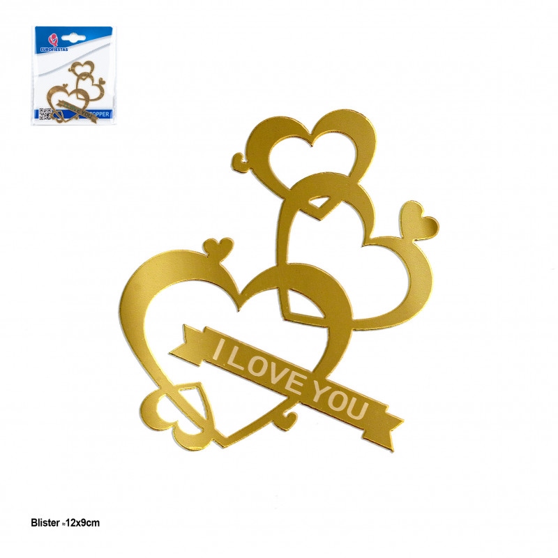 Topper corazones 8 5x7 i love you oro