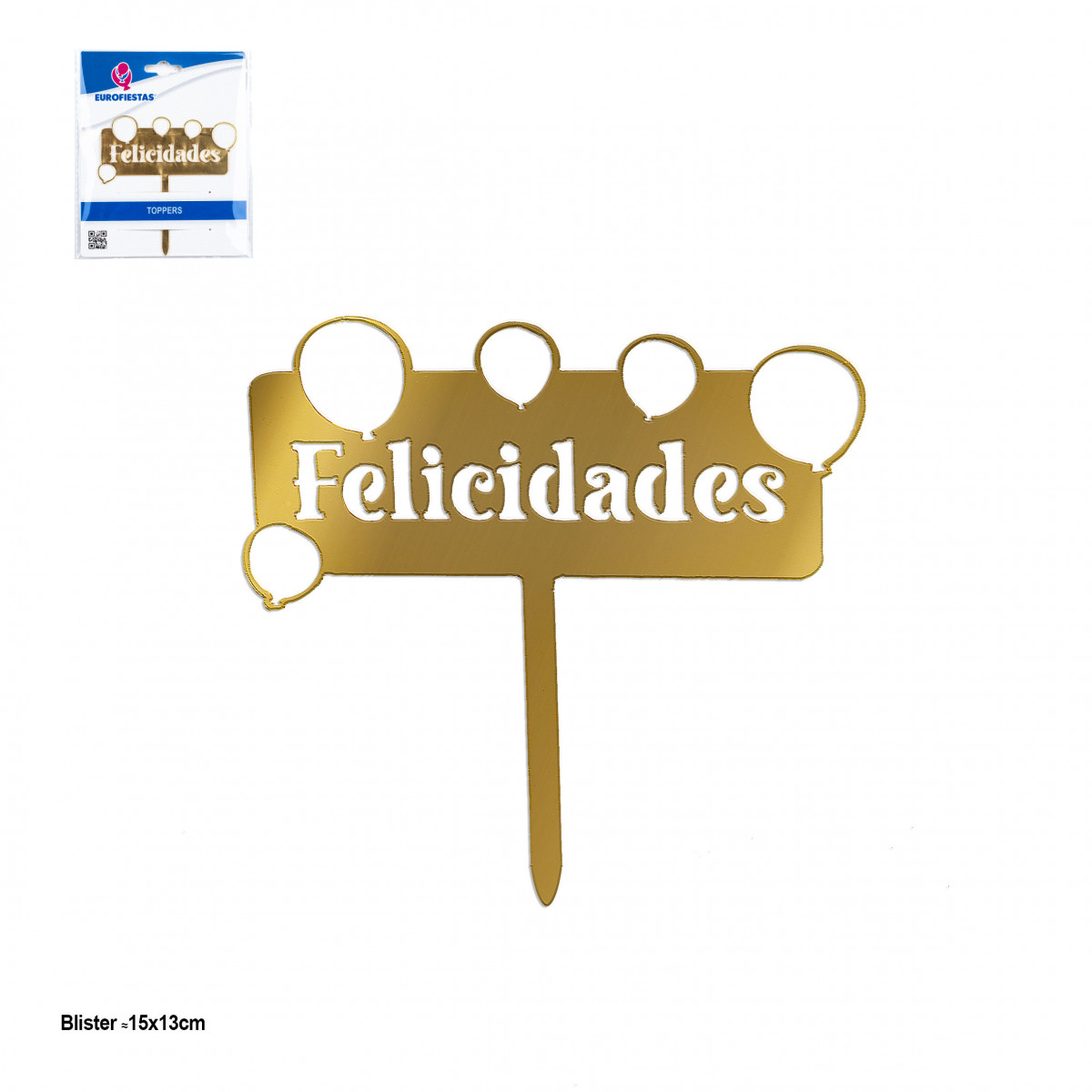 Topper Parabéns placa dourada com balões e letras recortadas para decorar