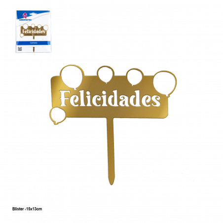 Topper Parabéns placa dourada com balões e letras recortadas para decorar