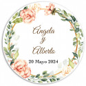 Pulseira brilhante em envelope de papel rosa pastel com adesivo floral personalizável