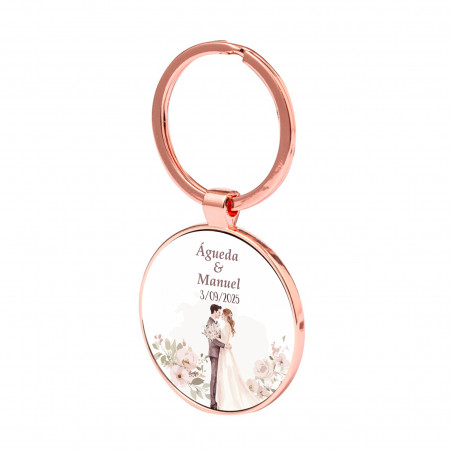 Chaveiro de ouro rosa personalizado com adesivo para detalhes de casamento