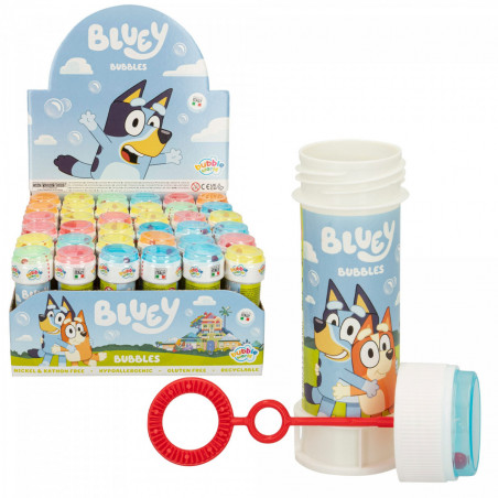 Óculos de sol infantis azuis e pompero de Bluey em bolsa de organza personalizada com adesivo para detalhe