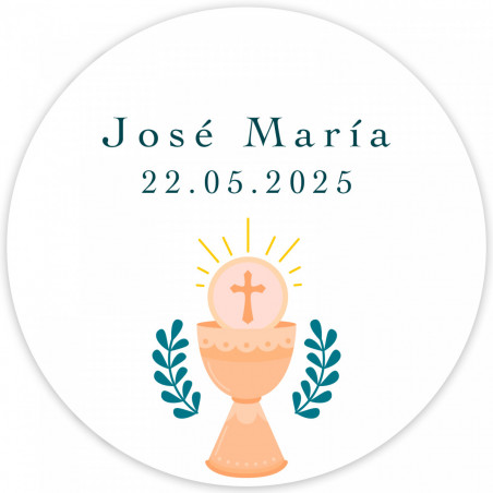 Vela aromática com cartão personalizado com design cálice para detalhes primeira comunhão