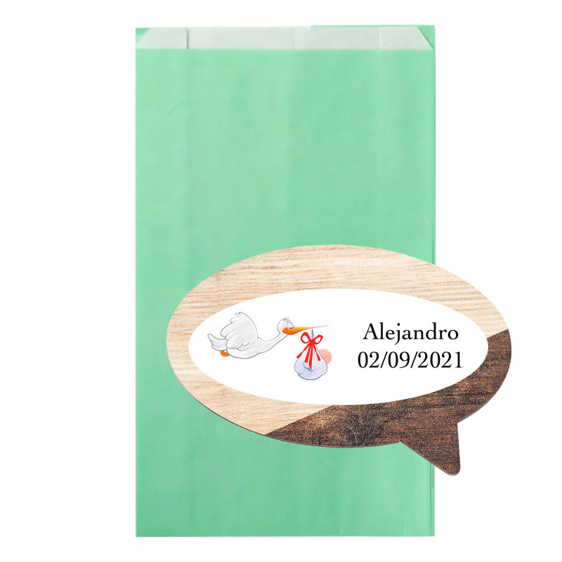 Ímã de madeira com adesivo personalizado no envelope para detalhes de batismo