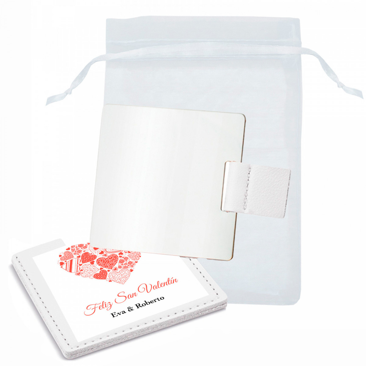 Espelho com estojo personalizado com bolsa de organza para presentear