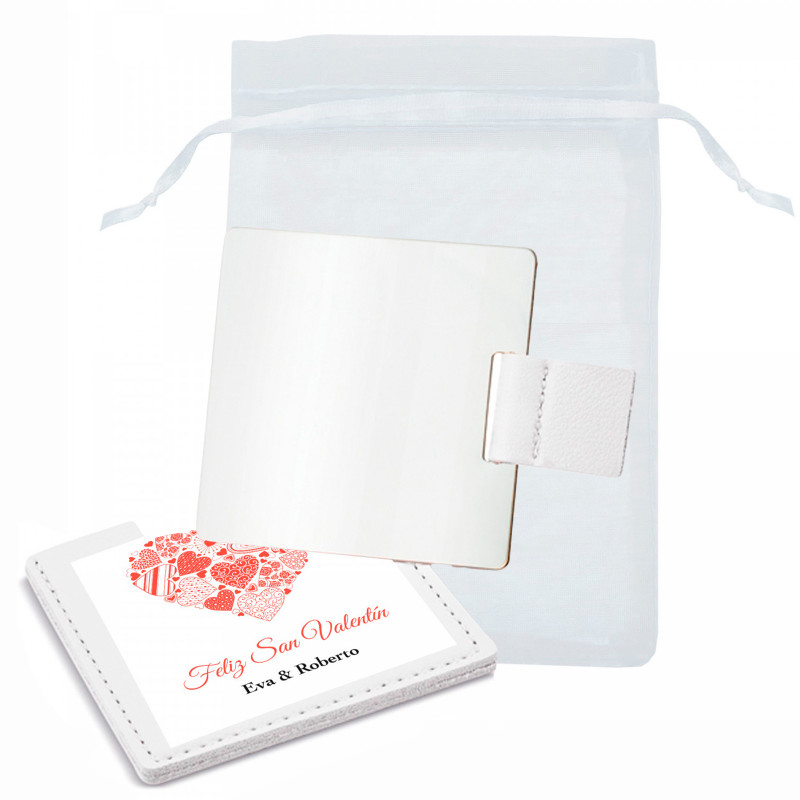 Espelho com estojo personalizado com bolsa de organza para presentear