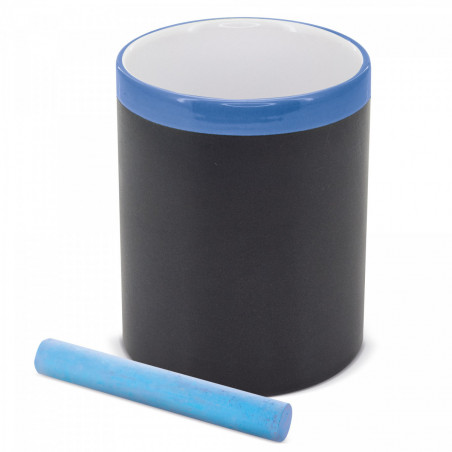 Caneta com quadro negro e giz azul com cartão de comunhão e caixa com adesivo