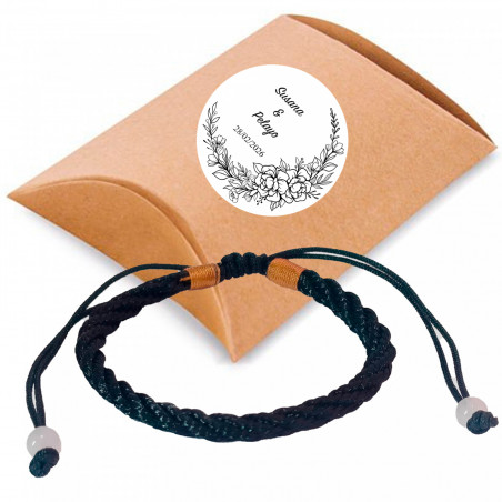 Pulseira de cordão trançado em estojo kraft com adesivo personalizável para presentear