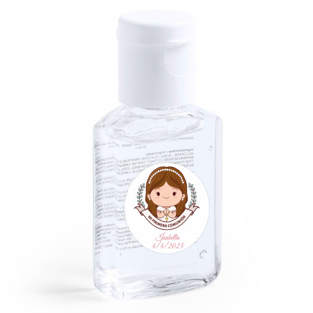 Gel hidroalcoólico com adesivo primeira comunhão menina para presentear