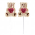Pirulito de urso de chocolate branco com coração em bolsa kraft com adesivo personalizado dia dos namorados