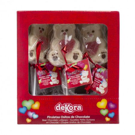 Pirulito de urso de chocolate branco com coração em bolsa kraft com adesivo personalizado dia dos namorados