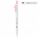 Caneta personalizada para batizado com cruz rosa e detalhe de anjinho menina em vinil transparente