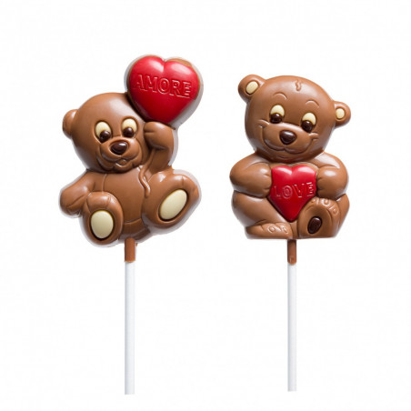 Piruleta de chocolate personalizável ursinho com coração para presentear