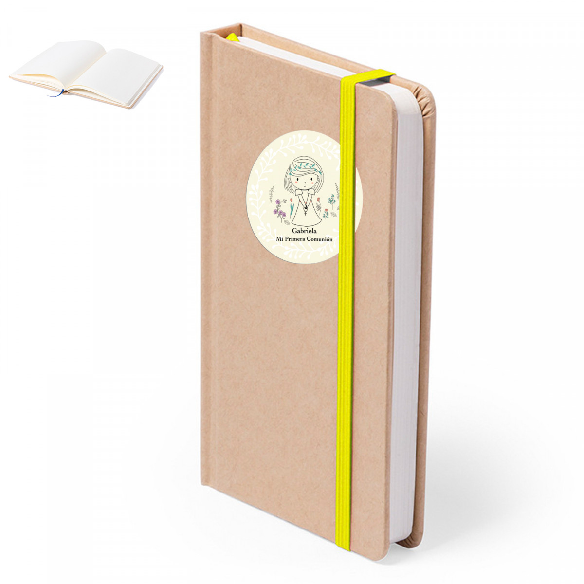 Caderno com adesivo personalizado primeira comunhão para lembranças de menina