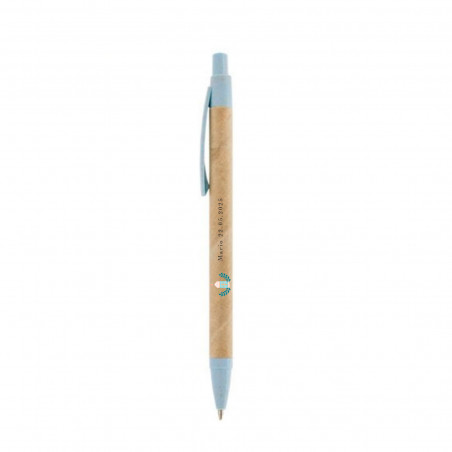 Caneta de fibra de trigo azul com adesivo transparente para detalhes de convidados