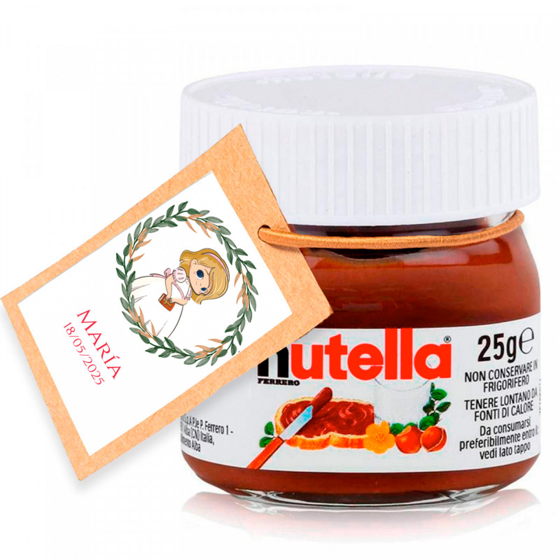 Nutella 25 gr. com etiqueta personalizável para detalhes de primeira comunhão menina