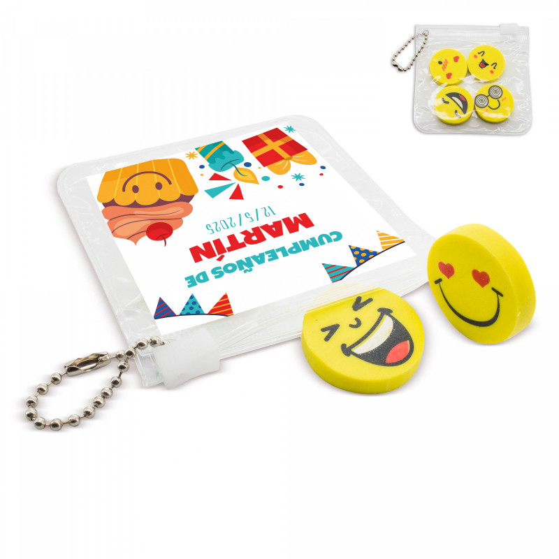 Borracha em forma de emojis em estojo com adesivo personalizável para detalhes