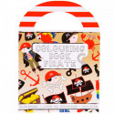 Livro de colorir com giz de cera e pirulito em bolsa vermelha metálica personalizável para detalhes