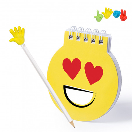 Caderno emoji de coração com lápis e borracha divertida para detalhes