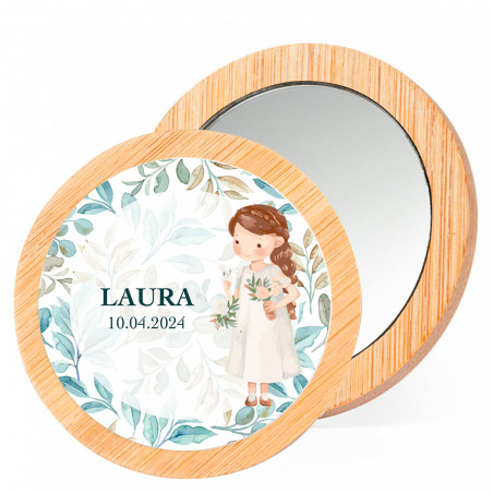 Espelho de bambu personalizável para detalhes da primeira comunhão da menina