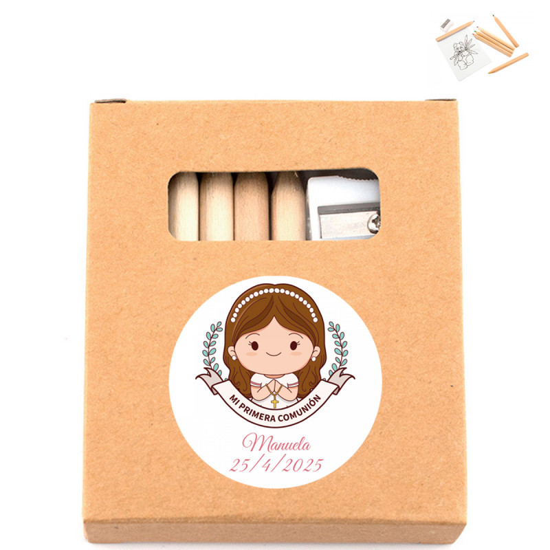 Estojinho para colorir com adesivo de primeira comunhão para lembrancinhas de meninas