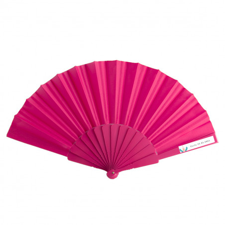 Leque fúcsia com adesivo de comunhão rosa para presentear