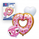Conjunto de balões de alumínio em formato de coração iloveyou donut para decorar