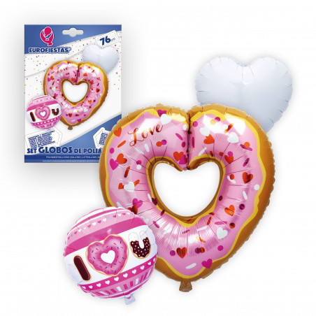 Conjunto de balões de alumínio em formato de coração iloveyou donut para decorar
