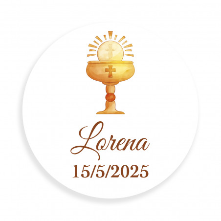 Adesivo de comunhão 2cm personalizado fundo branco cálice