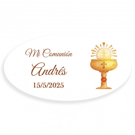 Adesivo ovalado personalizado de comunhão cálice para lembranças