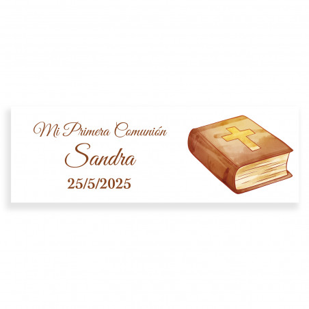 Adesivo de comunhão 6x2 Bíblia personalizado para lembranças