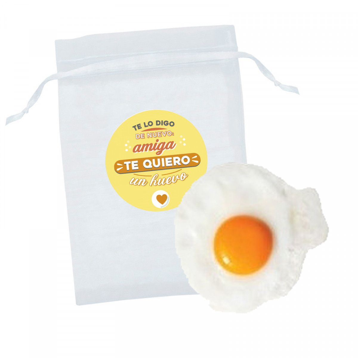 Ovo antiestresse em formato de ovo frito com saquinho para presente de um amigo