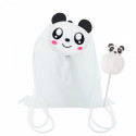 Mochila infantil dobrável com urso panda e caneta com pompom a condizer