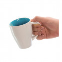 Caneca de cerâmica com colher azul personalizada com adesivo de bebê para Batizados