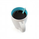 Caneca de cerâmica com colher azul personalizada com adesivo de bebê para Batizados