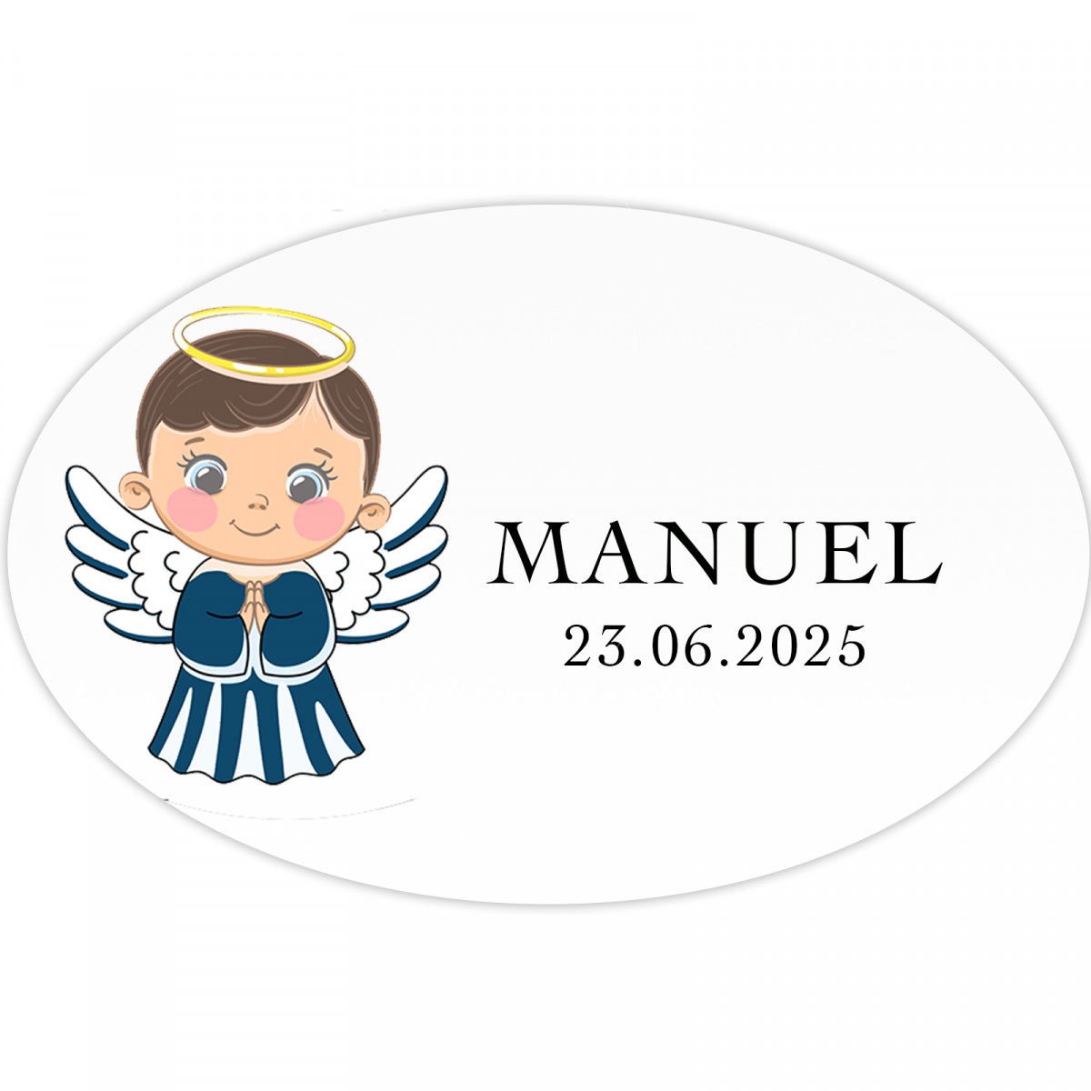 Adesivo ovalado design anjo menino