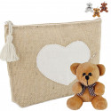 Bolsa de toalete de juta com ursinho de pelúcia variado, presente doce e original para eventos especiais