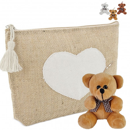 Bolsa de toalete de juta com ursinho de pelúcia variado, presente doce e original para eventos especiais