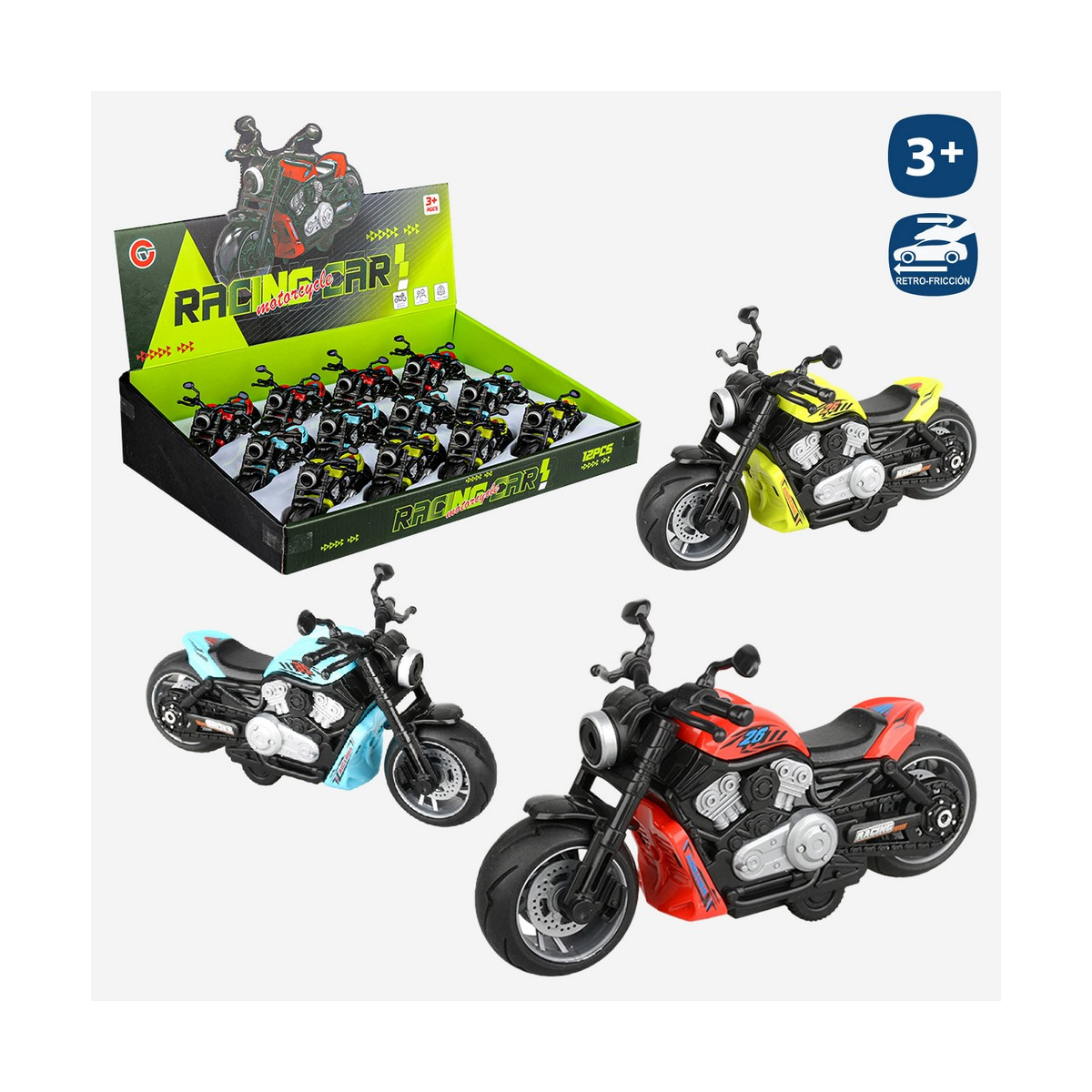 Motocicleta de brinquedo de retrofricção para detalhes
