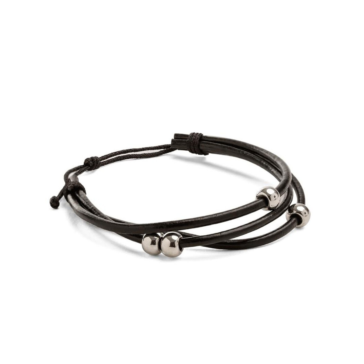 Pulseira preta ajustável com bolas metálicas