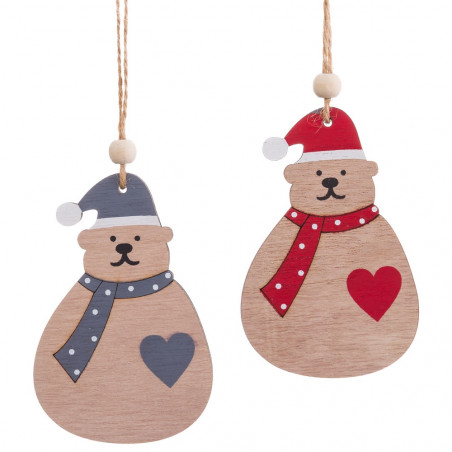 Pingente de urso de madeira para decoração de natal